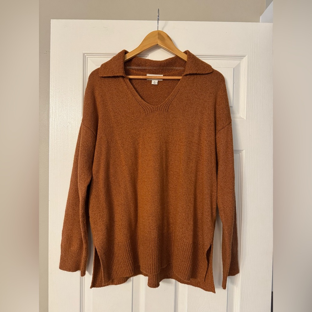 Ava & Viv Rust Orange Collared Long Sleeve V Neck Sweater Size XXL